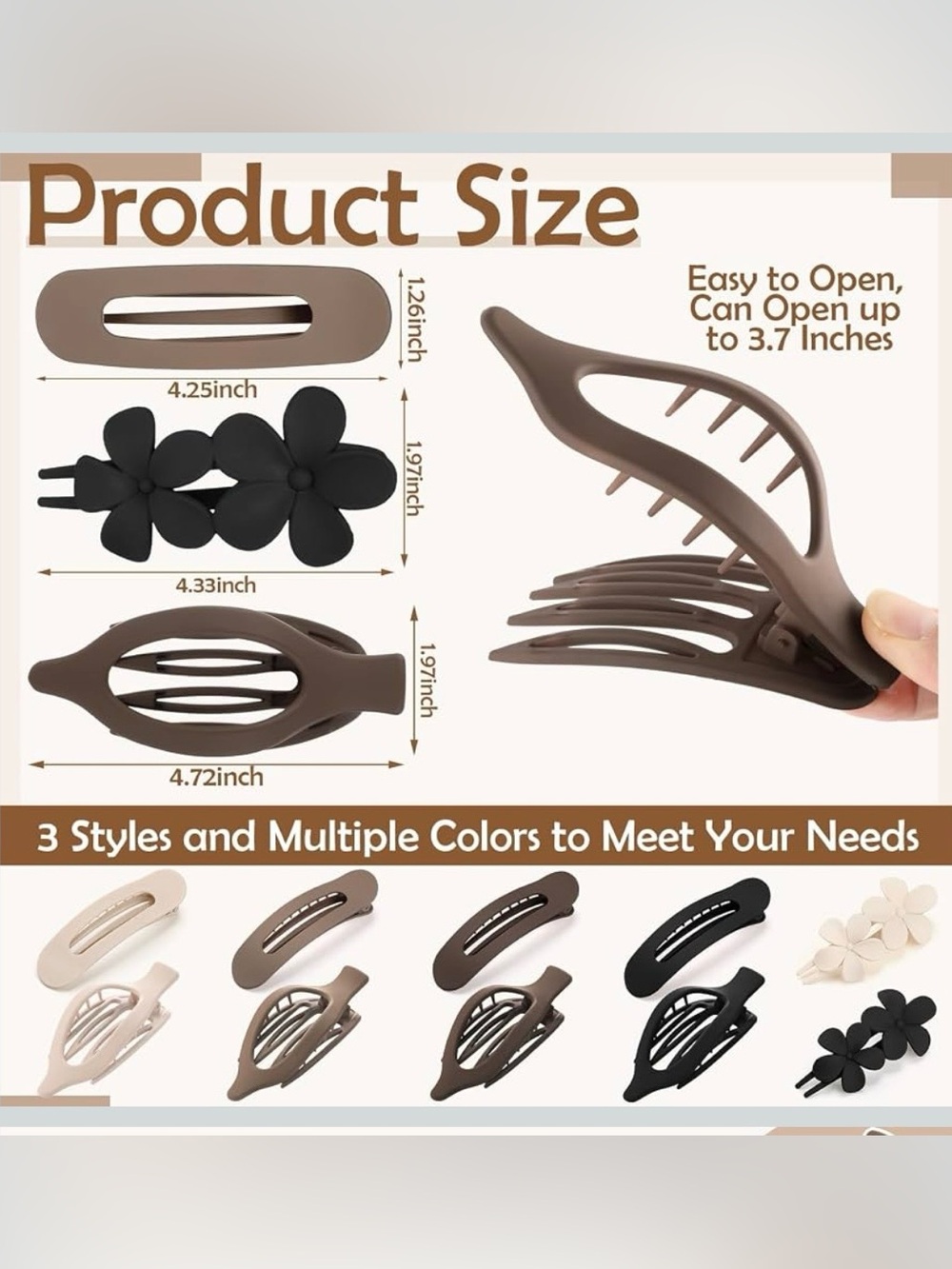 10 Pcs French Flat Hair Clips - 3 Styles Non-slip Flat Matte Claw Clips NWT - Picture 2 of 5